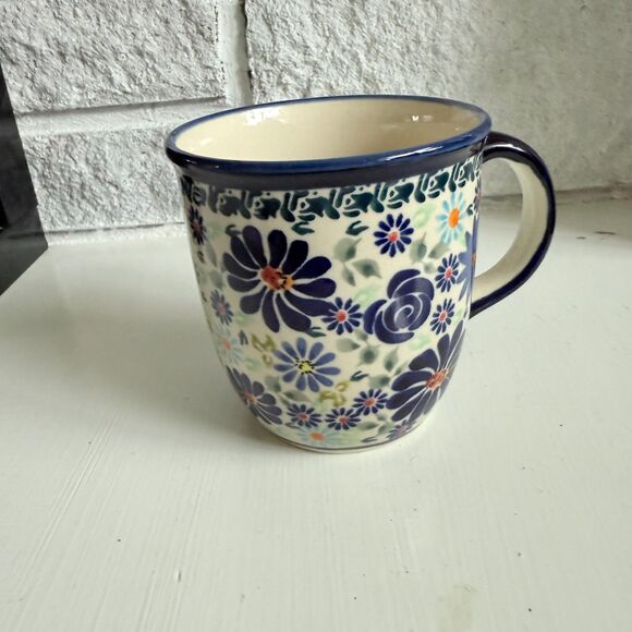 Blue Rose Polish Pottery 12 oz. Mug Handcrafted Boleslawiec Stoneware by Zaklady - Picture 3 of 6